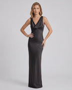 Seralyn Maxi Dress by Lauven — satin sleeveless cowl neck slim maxi dress