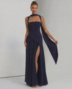 Seralune Maxi Dress by Lauven — stretch crepe sleeveless square neck fitted maxi dress