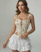 Camellia Corset Top featuring floral lace-up design and elegant structure, from Lauven brand.