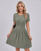 Liora Mini Dress by Lauven — ribbed knit short sleeve crew neck A-line mini dress