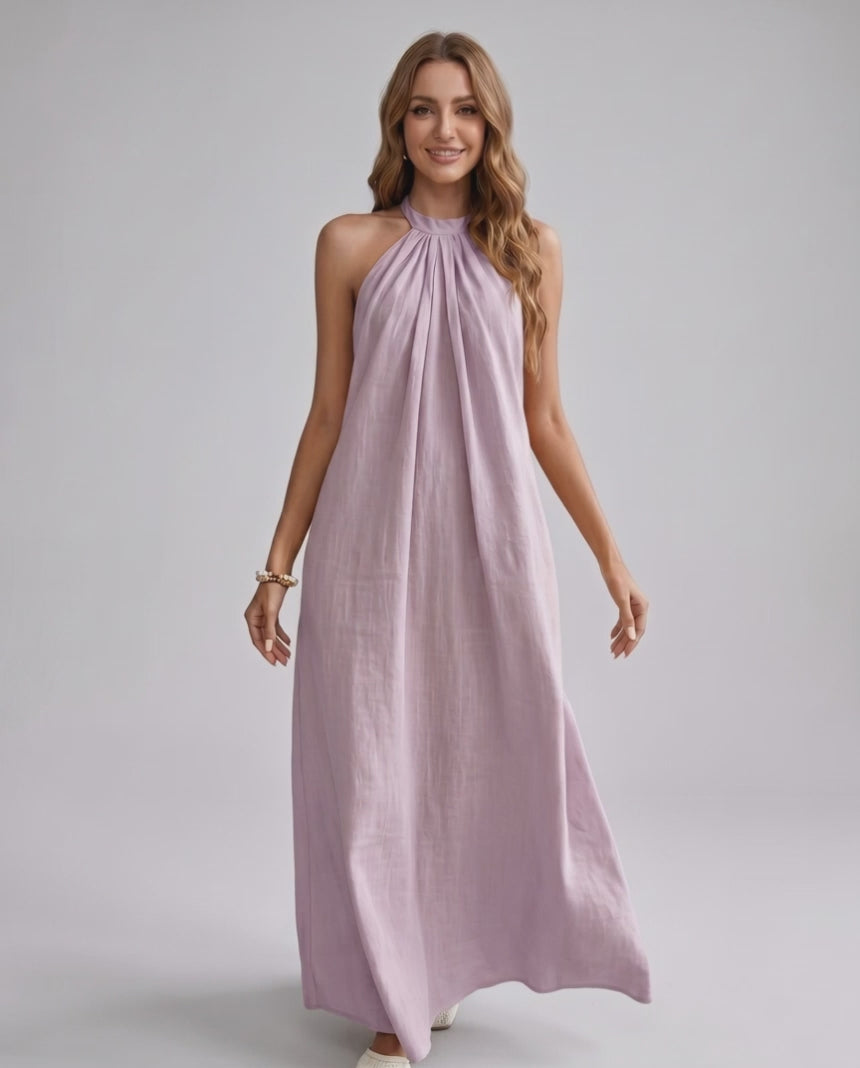 Lunara Maxi Dress by Lauven — cotton blend sleeveless halter neck loose fit maxi dress