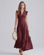 Seralyn Maxi Dress by Lauven — chiffon blend sleeveless V-neck A-line maxi dress