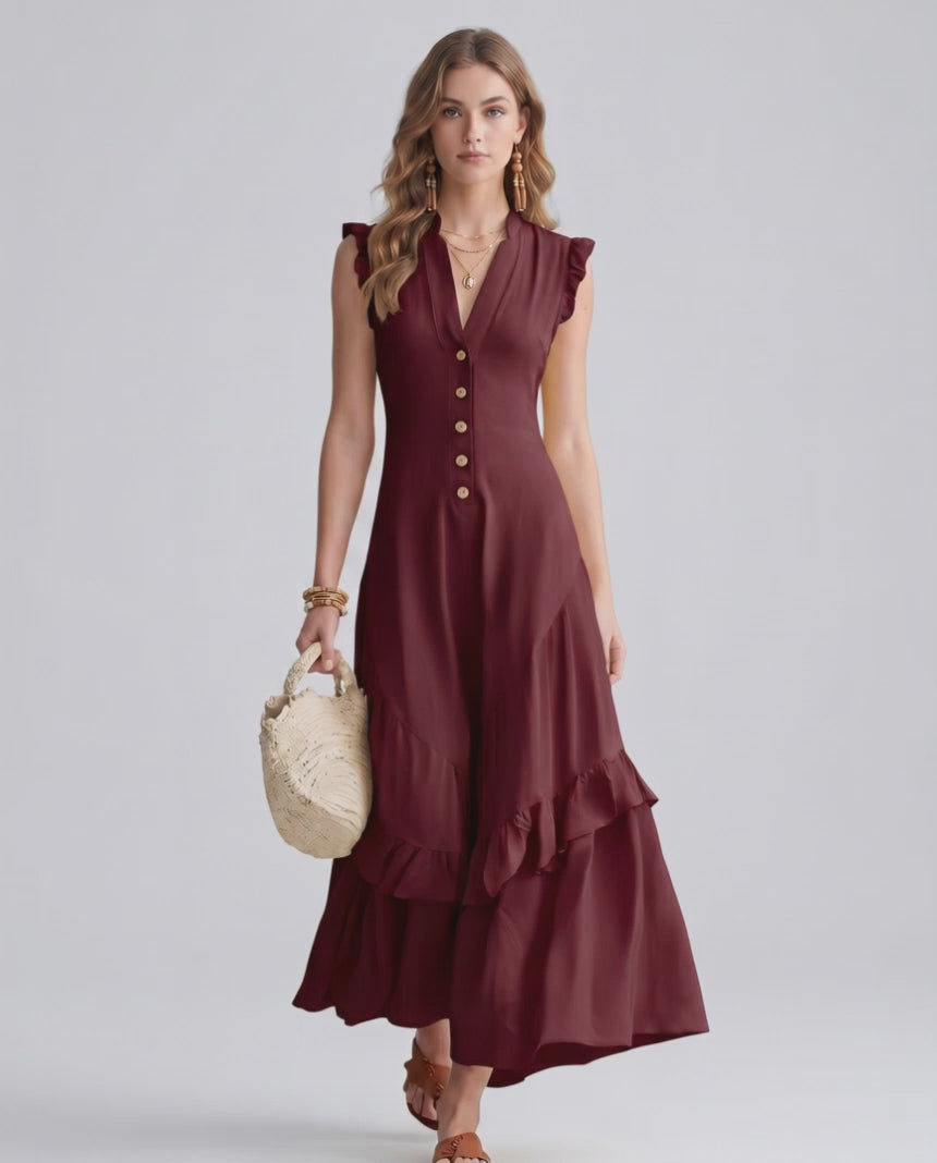 Seralyn Maxi Dress by Lauven — chiffon blend sleeveless V-neck A-line maxi dress