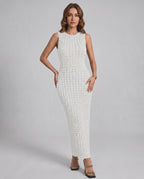 Lunelle Maxi Dress by Lauven — textured sleeveless round neck column maxi dress