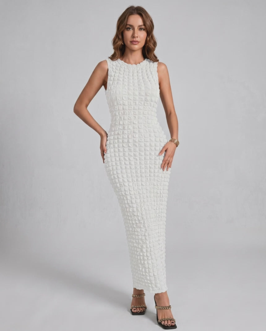 Lunelle Maxi Dress by Lauven — textured sleeveless round neck column maxi dress