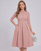 Aurielle Midi Dress by Lauven — polyester blend 3/4 sleeve crew neck A-line midi dress