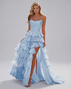 Celestia Maxi Dress by Lauven — organza strapless corset tiered maxi dress