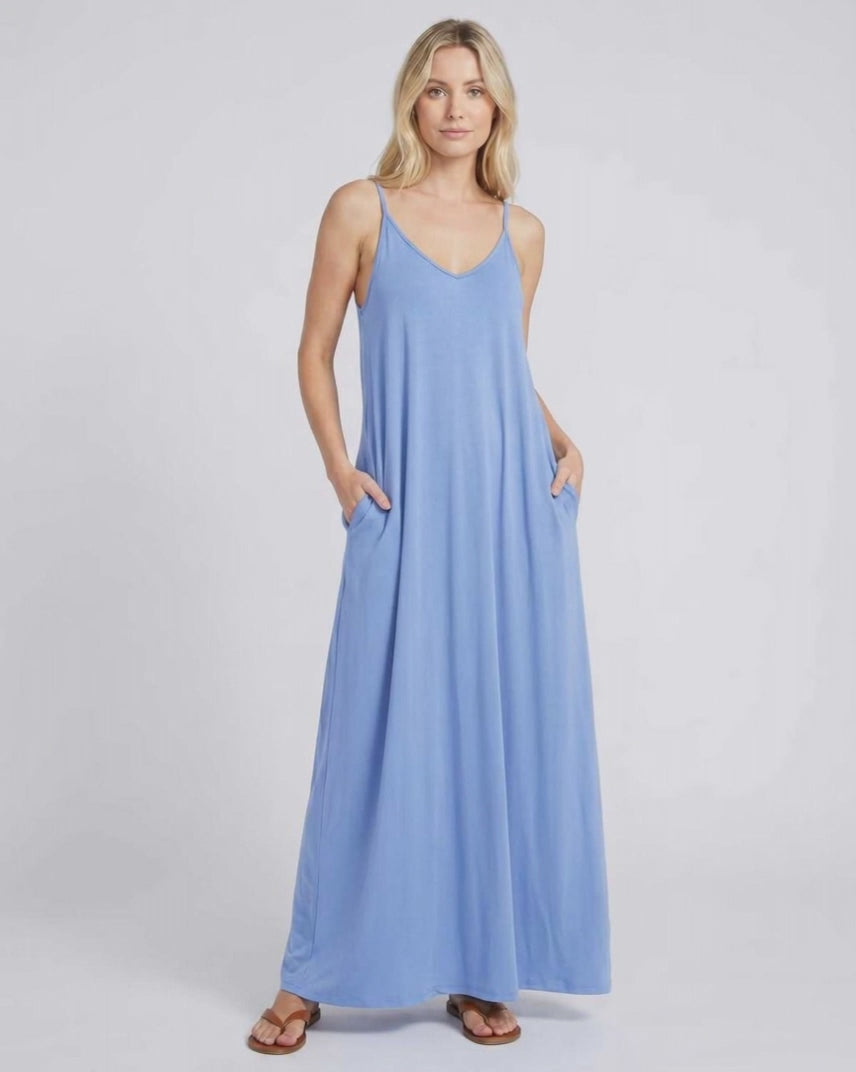 Solenne Maxi Dress by Lauven — soft stretch sleeveless V-neck relaxed A-line maxi dress