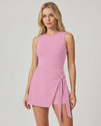 Veloura Mini Dress by Lauven — sleeveless wrap skort mini dress with crew neck stretch fabric