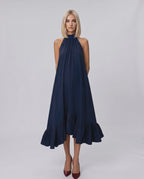 Veloura Midi Dress by Lauven — chiffon sleeveless high halter neck loose swing midi dress