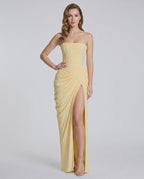 Noiré Maxi Dress by Lauven — stretch blend sleeveless strapless draped maxi dress