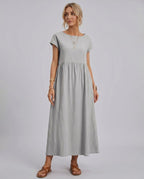 Solenne Midi Dress by Lauven — cotton linen short sleeve o-neck loose midi dress