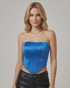 Veloura Corset Top by Lauven — women’s satin corset top strapless tube crop top with structured panel design