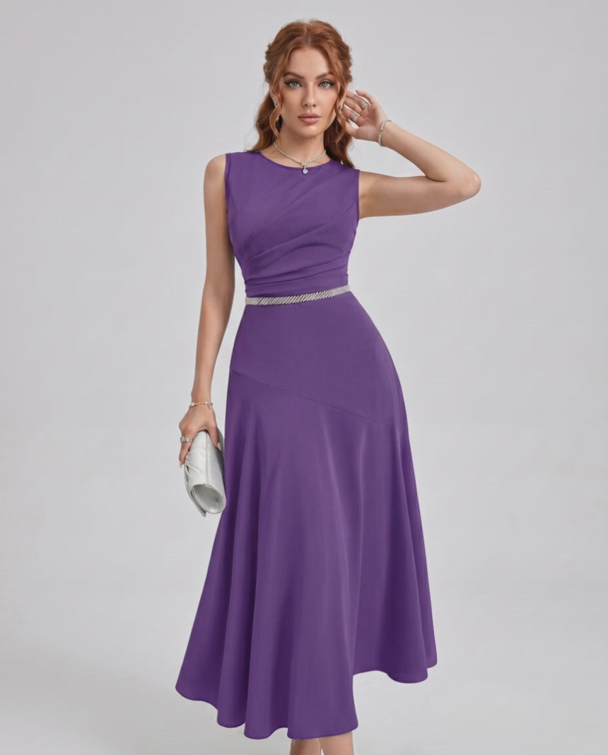 Aurelle Midi Dress by Lauven — chiffon sleeveless round neck A-line midi dress