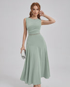 Aurelle Midi Dress by Lauven — chiffon sleeveless round neck A-line midi dress