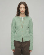 Sage Cardigan by Lauven - Women's green cardigan sweater with round neck and button front.