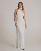 Elara Maxi Dress - White halter neck dress with open back, elegant elongation, from Lauven.