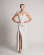 Celestia Maxi Dress by Lauven — polyester spaghetti strap mermaid maxi dress with beading and split