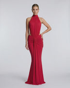 Aurelia Maxi Dress featuring smooth stretch fabric, high neck, and body-skimming silhouette by Lauven.