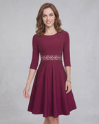 Veloura Midi Dress - Burgundy A-Line silhouette with lace detail, elegant and timeless design by Lauven.