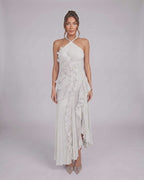 Valerise Maxi Dress by Lauven — chiffon sleeveless halter asymmetrical maxi dress