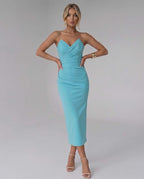 Serelle Midi Dress by Lauven — smooth stretch strapless sweetheart neck fitted midi dress