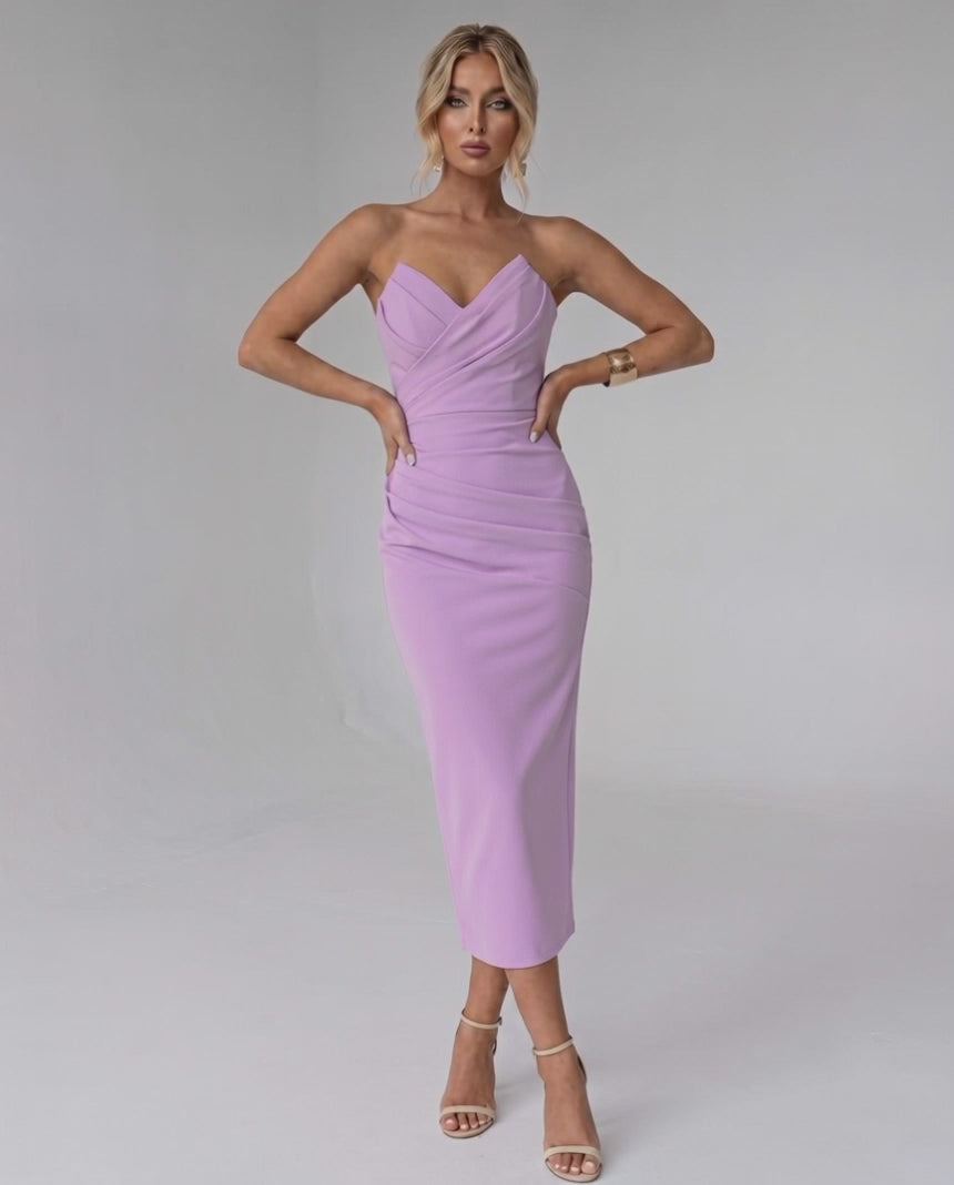 Serelle Midi Dress by Lauven — smooth stretch strapless sweetheart neck fitted midi dress
