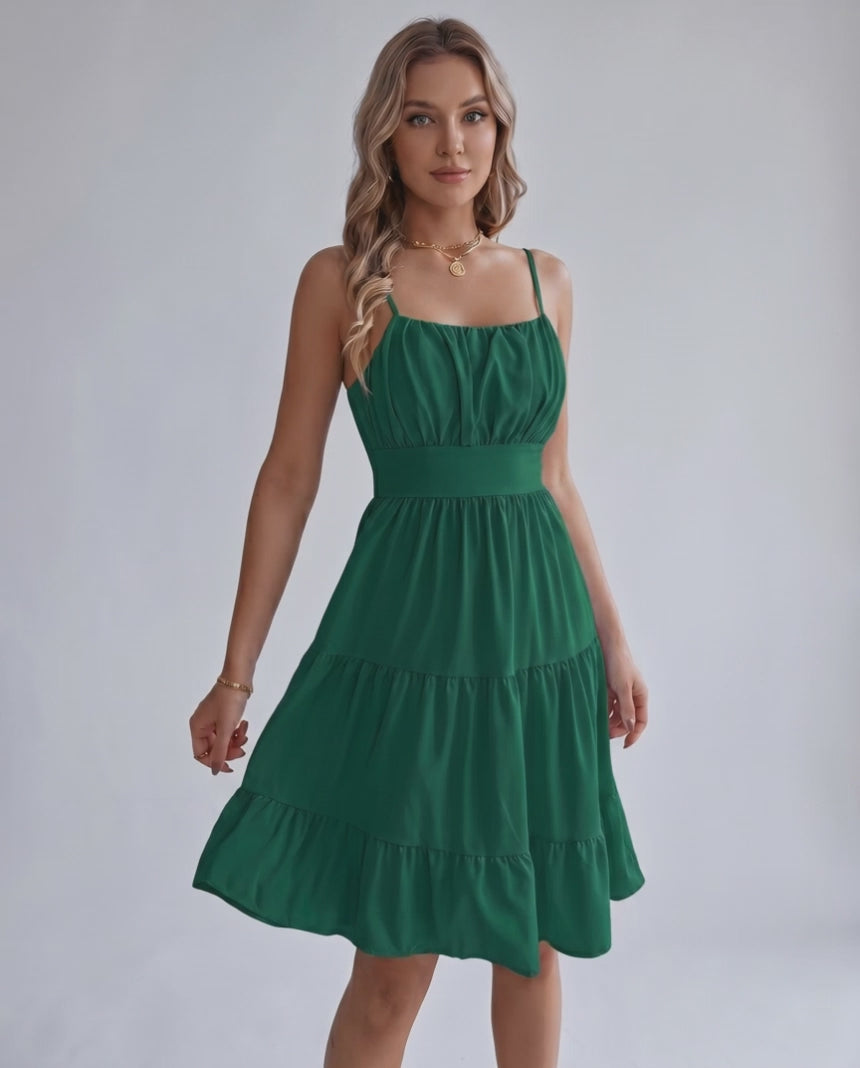 Lunara Midi Dress by Lauven — chiffon sleeveless square neck A-line midi dress
