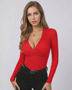 Veloura Sweater by Lauven — women’s ribbed wrap sweater with long sleeves and V-neck design