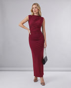 Aureli Maxi Dress by Lauven — stretch polyester sleeveless high neck fitted maxi dress
