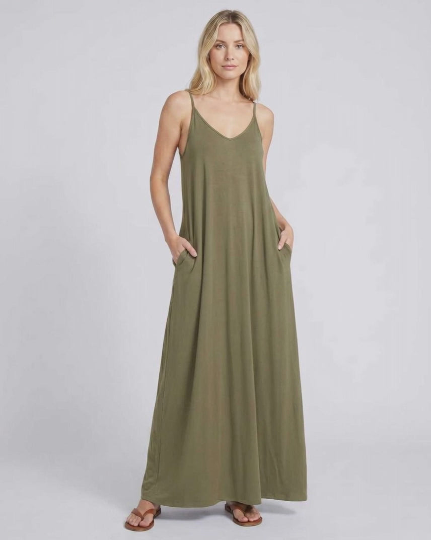Solenne Maxi Dress by Lauven — soft stretch sleeveless V-neck relaxed A-line maxi dress