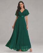 Veloura Maxi Dress by Lauven — chiffon flutter sleeve V-neck A-line maxi dress