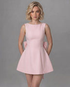 Harmonia Mini Dress by Lauven — structured sleeveless boat neck A-line mini dress