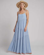 Solenne Maxi Dress by Lauven — rayon blend sleeveless scoop neck tiered A-line maxi dress