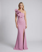 Aurelium Maxi Dress featuring smooth stretch fabric, one-shoulder design, and wavy detailing by Lauven.