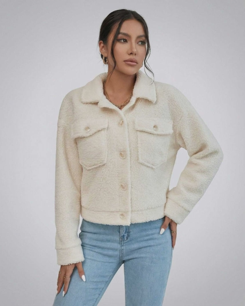 Aspen Jacket by Lauven – Women's Faux Fur Jacket with Lapel Collar and Button Closure