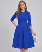 Aurielle Midi Dress by Lauven — polyester blend 3/4 sleeve crew neck A-line midi dress