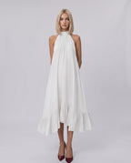 Veloura Midi Dress by Lauven — chiffon sleeveless high halter neck loose swing midi dress