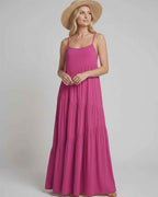 Solenne Maxi Dress by Lauven — rayon blend sleeveless scoop neck tiered A-line maxi dress