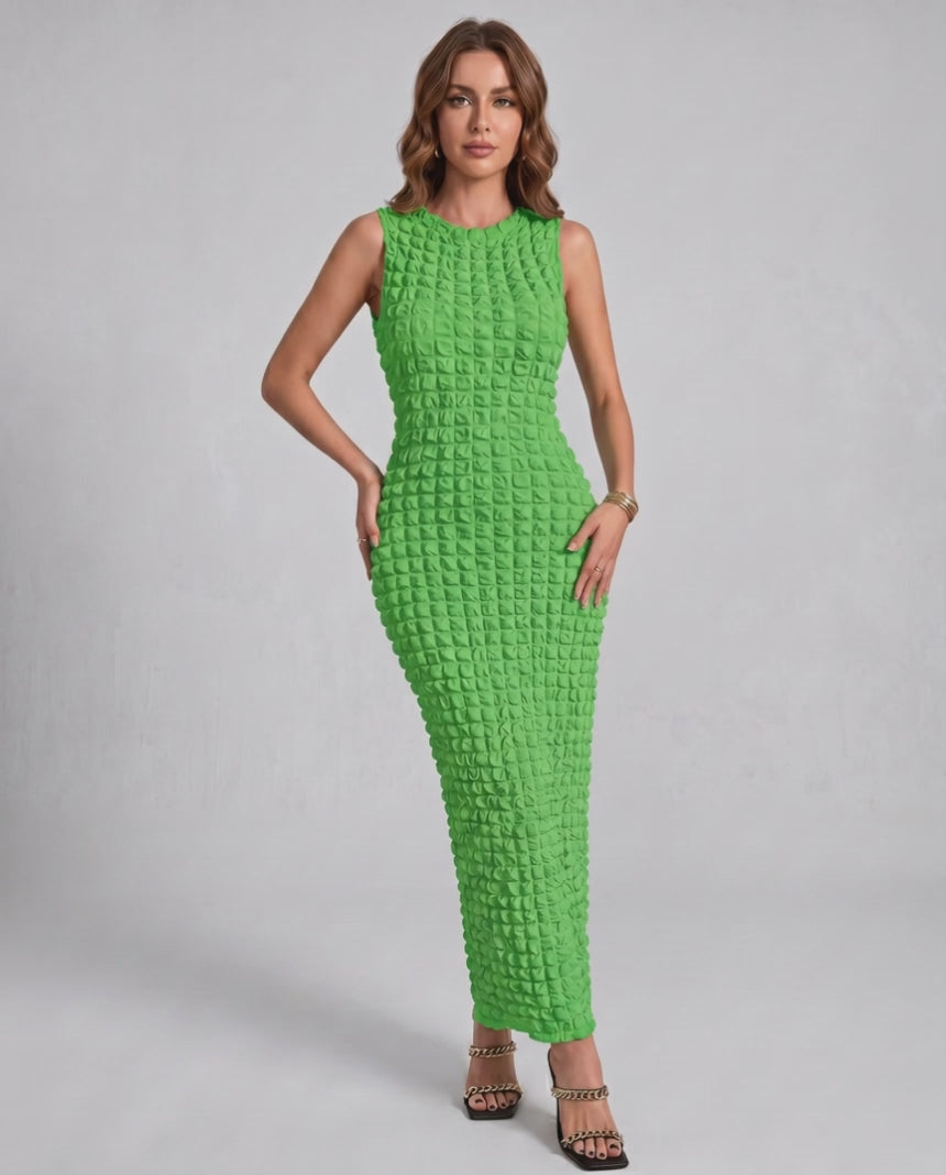 Lunelle Maxi Dress by Lauven — textured sleeveless round neck column maxi dress
