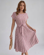 Liora Midi Dress by Lauven — polyester short sleeve round neck A-line midi dress