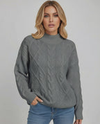 Monaco Sweater by Lauven – Women's oversized cable knit sweater in gray for fall and winter style.