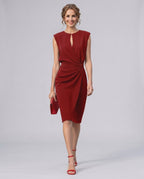 Velmira Midi Dress by Lauven — sleeveless keyhole wrap midi dress with ruched waist