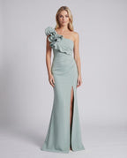 Aurelium Maxi Dress with one-shoulder design, smooth stretch fabric, sculptural detailing by Lauven.