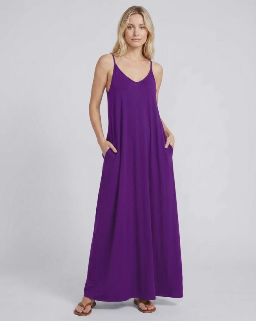 Solenne Maxi Dress by Lauven — soft stretch sleeveless V-neck relaxed A-line maxi dress