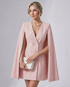Celestia Mini Dress by Lauven — polyester blend cape sleeve V-neck tailored mini dress