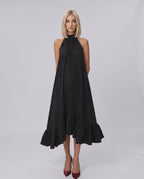 Veloura Midi Dress by Lauven — chiffon sleeveless high halter neck loose swing midi dress
