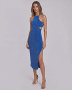 Sable Midi Dress by Lauven — suede-touch polyester blend sleeveless crew neck slim midi dress