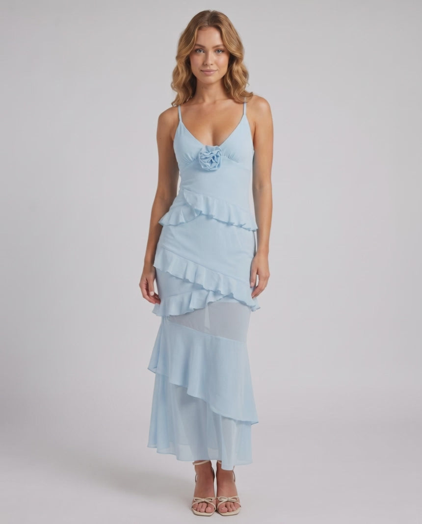 Rosavelle Maxi Dress by Lauven — chiffon blend sleeveless V-neck mermaid maxi dress
