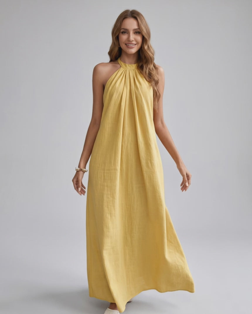 Lunara Maxi Dress by Lauven — cotton blend sleeveless halter neck loose fit maxi dress